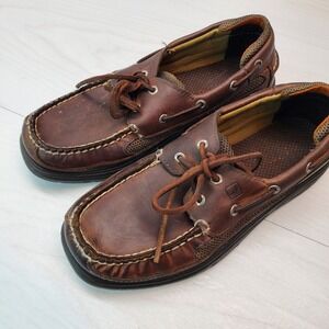 Sperry Boys Brown Leather Boat Shoes Classic Lace Up Nautical Size 3M